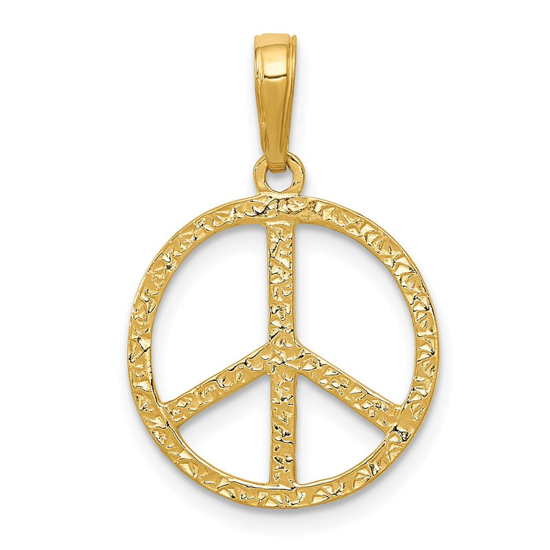 14K Yellow Gold Textured Peace Sign Pendant