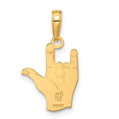 14K Yellow Gold I Love You Hand/ Sign Language Pendant