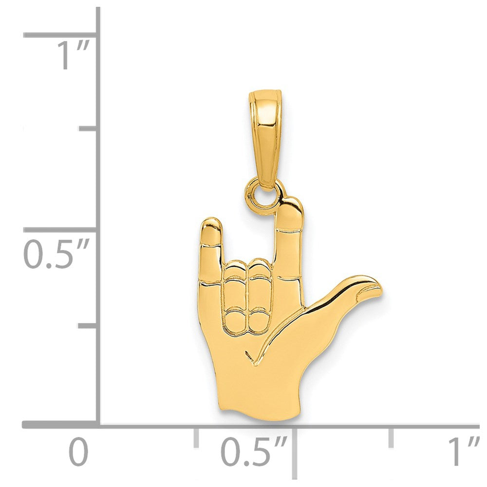 14K Yellow Gold I Love You Hand/ Sign Language Pendant