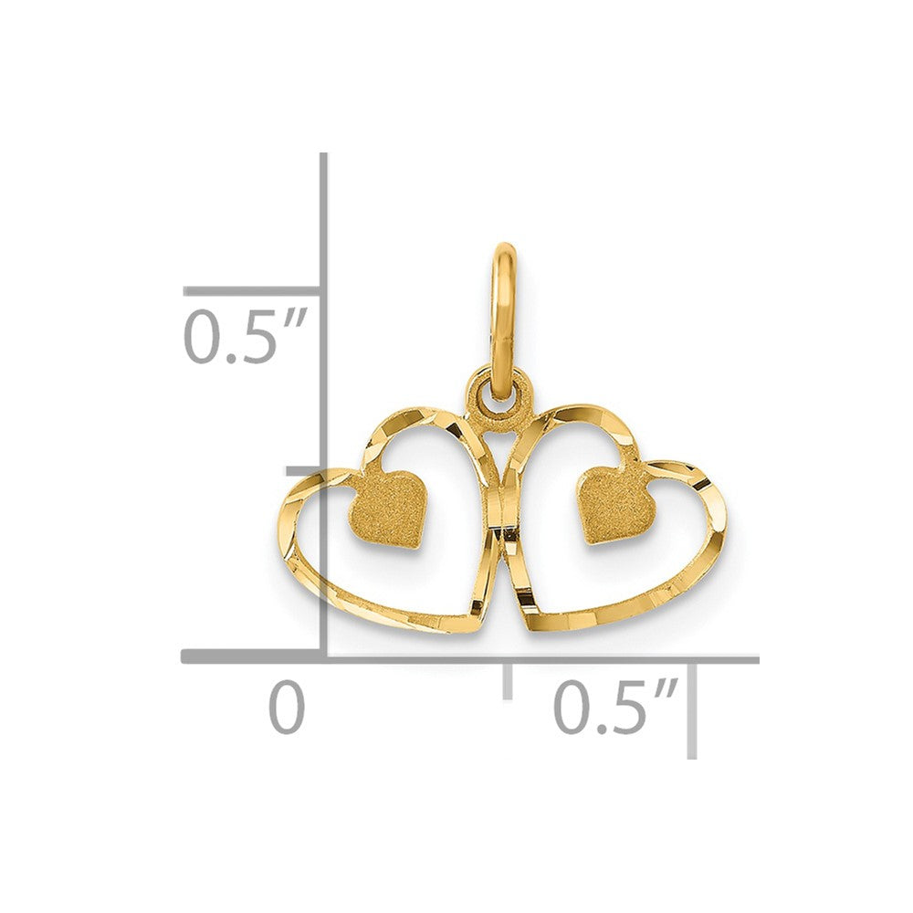 14K Yellow Gold Satin And Diamond-Cut Heart Charm