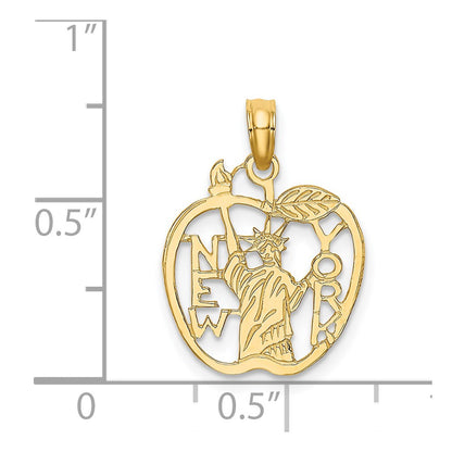 14K Yellow Gold Cut-Out New York W/Statue Of Liberty In Apple Charm
