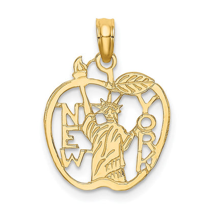 14K Yellow Gold Cut-Out New York W/Statue Of Liberty In Apple Charm