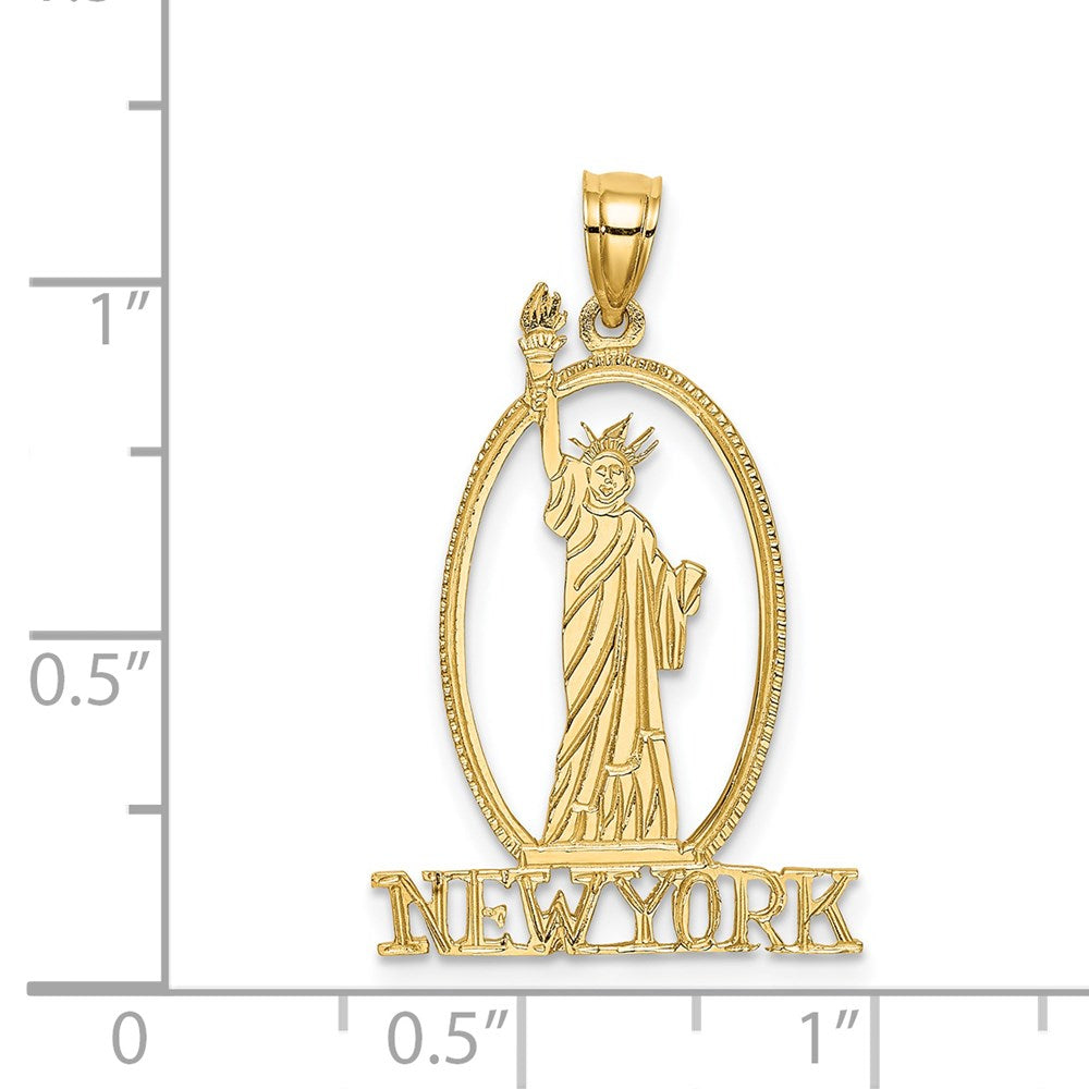 14K Yellow Gold Cut-Out New York W/Statue Of Liberty Charm
