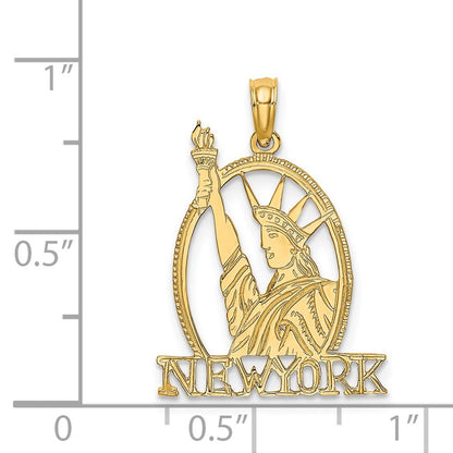 14K Yellow Gold Cut-Out New York W/Statue Of Liberty Charm