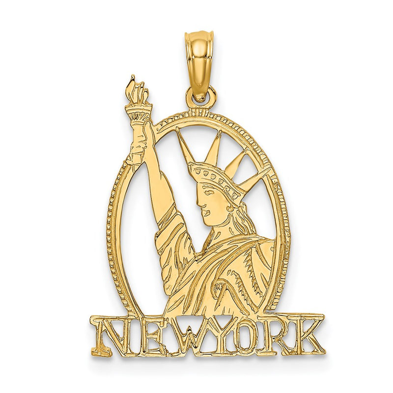 14K Yellow Gold Cut-Out New York W/Statue Of Liberty Charm