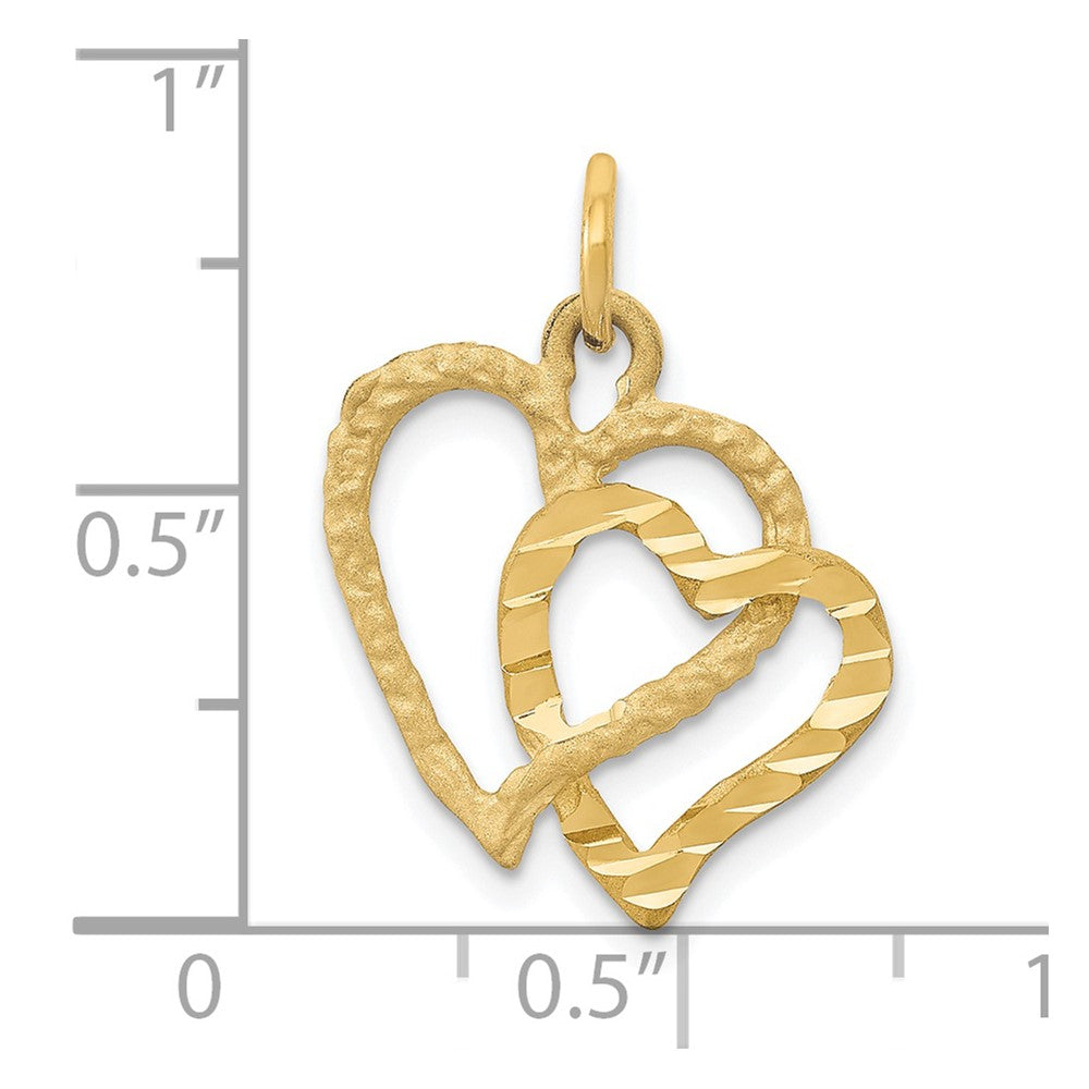 14K Yellow Gold Polished And Textured Double Heart Pendant