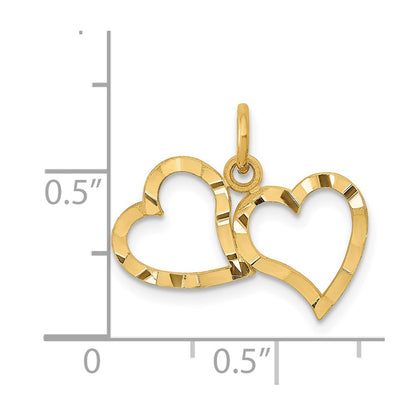 14K Yellow Gold Polished Double Heart Pendant
