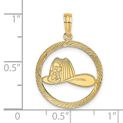 14K Yellow Gold Fireman Helmet In Disk Charm