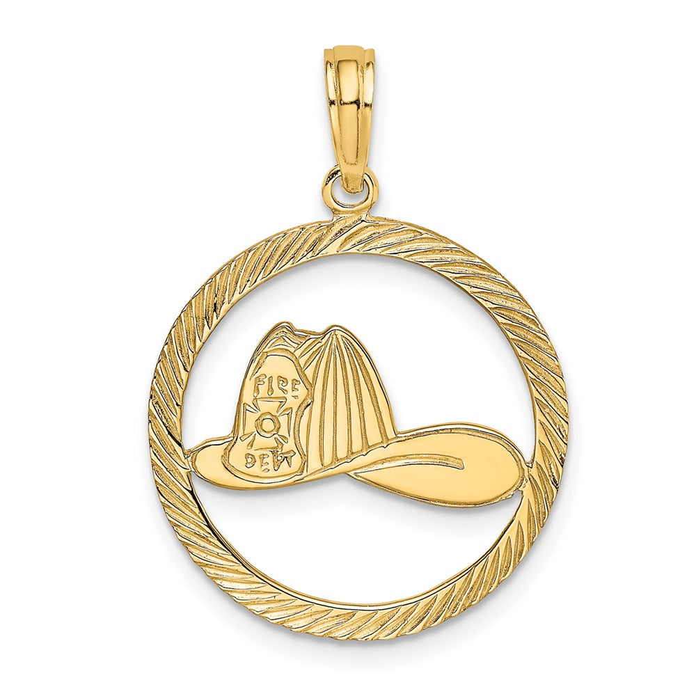 14K Yellow Gold Fireman Helmet In Disk Charm