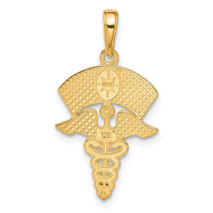 14K Yellow Gold Caduceus W/Nurses Cap Pendant