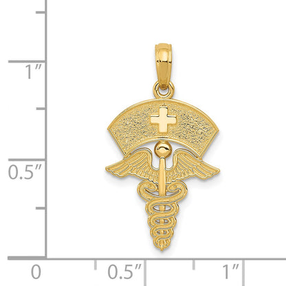 14K Yellow Gold Caduceus W/Nurses Cap Pendant
