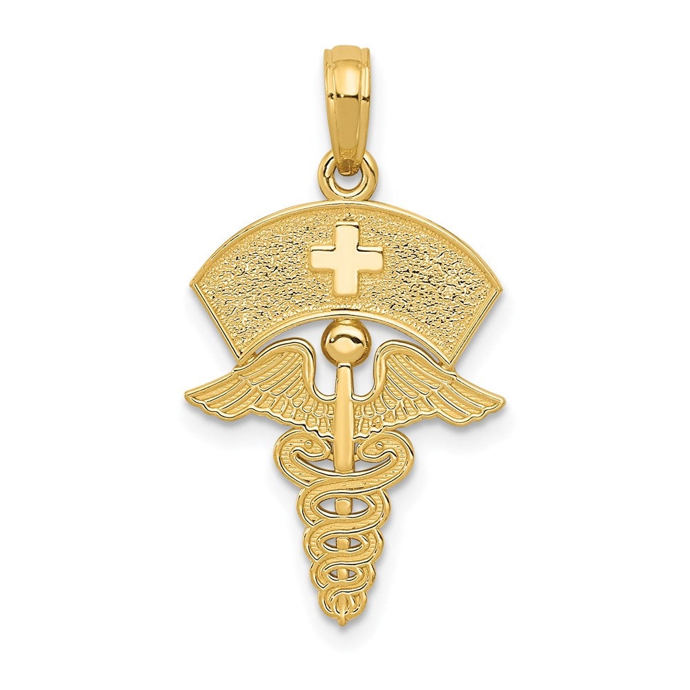 14K Yellow Gold Caduceus W/Nurses Cap Pendant