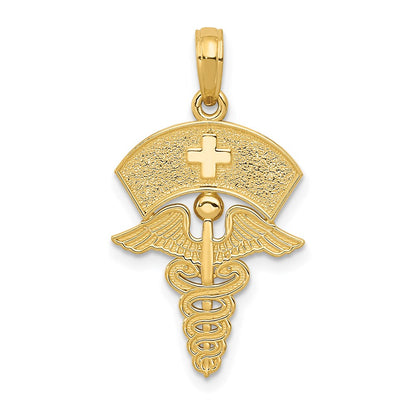 14K Yellow Gold Caduceus W/Nurses Cap Pendant