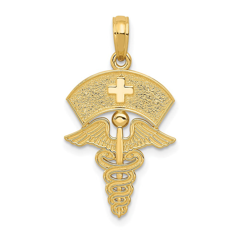 14K Yellow Gold Caduceus W/Nurses Cap Pendant