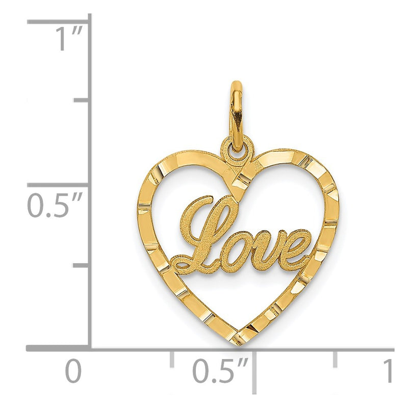 14K Yellow Gold Love Diamond-Cut Heart Pendant