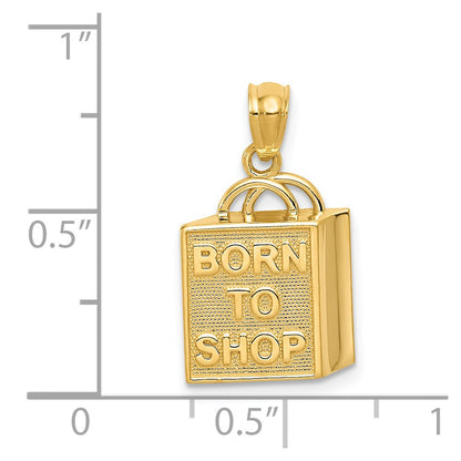 14K Yellow Gold Shopping Bag W/Born To Shop Pendant