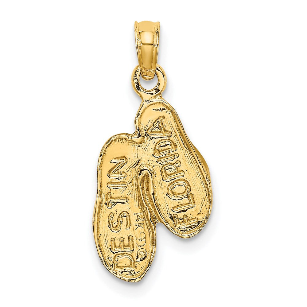 14K Yellow Gold 3D Destin, Florida Double Flip-Flop Charm