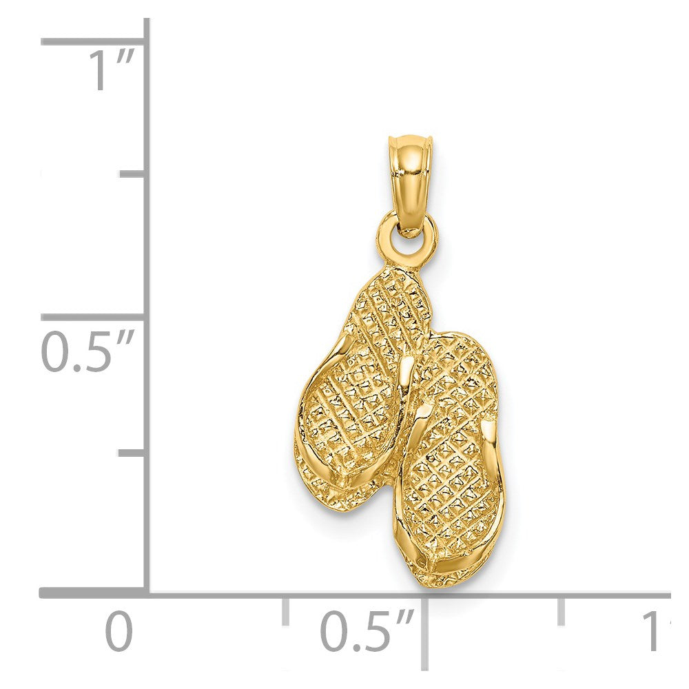 14K Yellow Gold 3D Destin, Florida Double Flip-Flop Charm