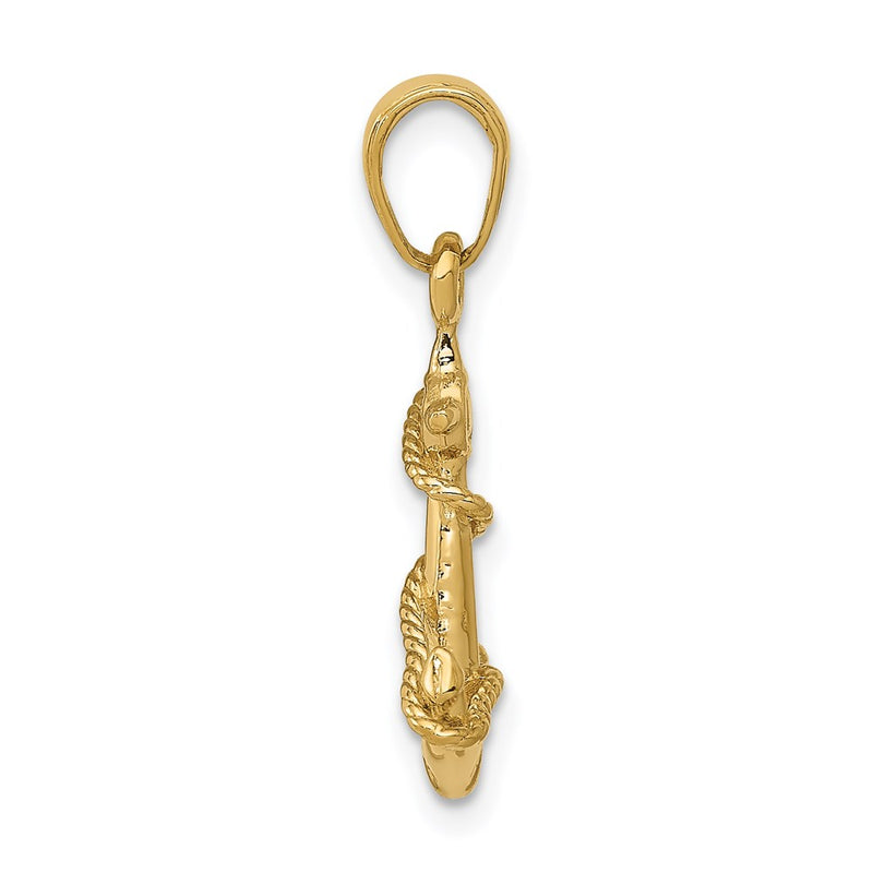 14K Yellow Gold 3-D Anchor With Rope Pendant