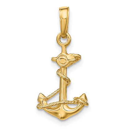 14K Yellow Gold 3-D Anchor With Rope Pendant