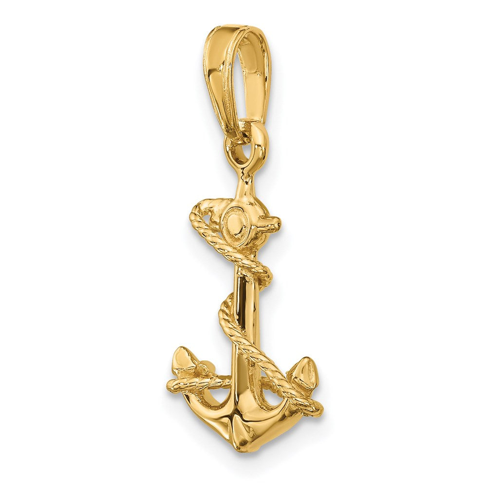 14K Yellow Gold 3-D Anchor With Rope Pendant