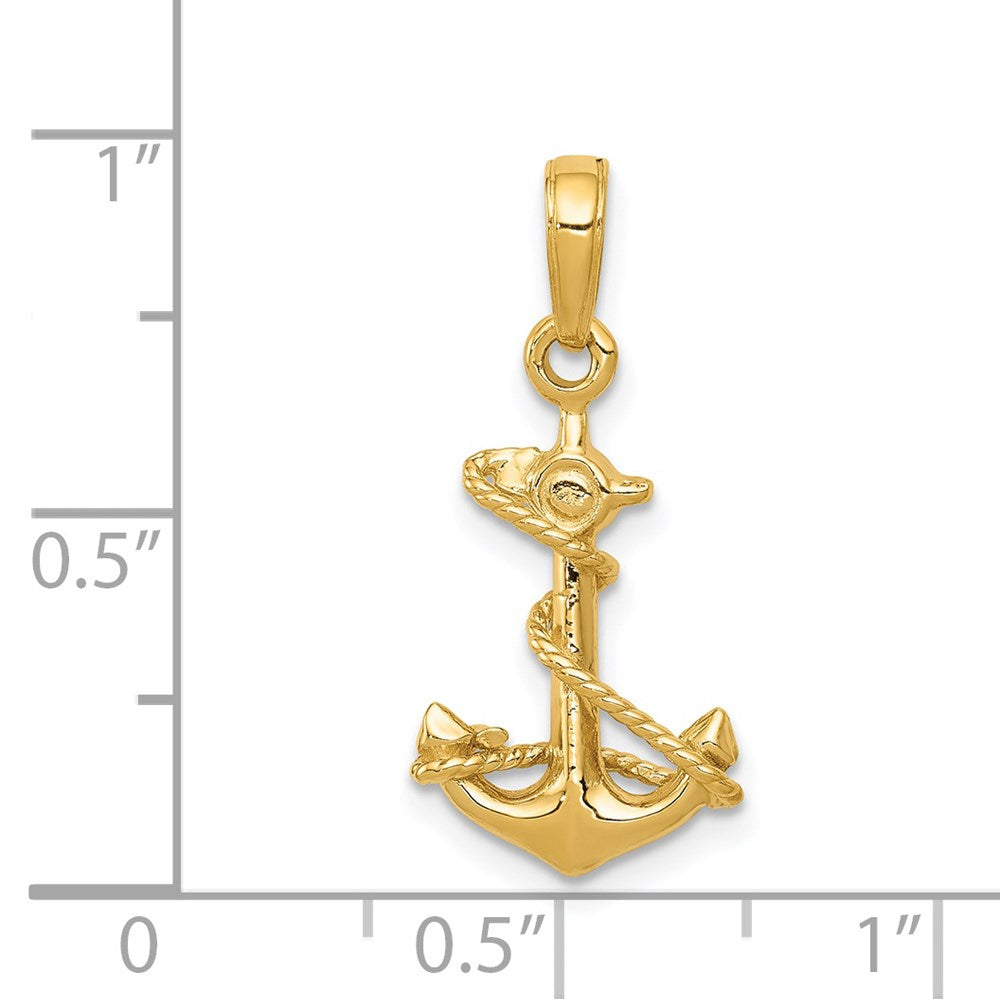 14K Yellow Gold 3-D Anchor With Rope Pendant