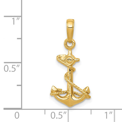 14K Yellow Gold 3-D Anchor With Rope Pendant