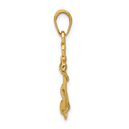 14K Yellow Gold 3-D Anchor W/Shackle And Entwined Rope Pendant