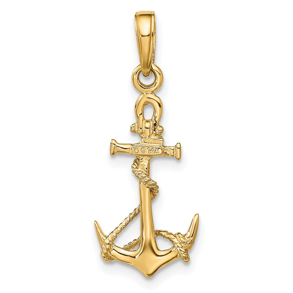 14K Yellow Gold 3-D Anchor W/Shackle And Entwined Rope Pendant