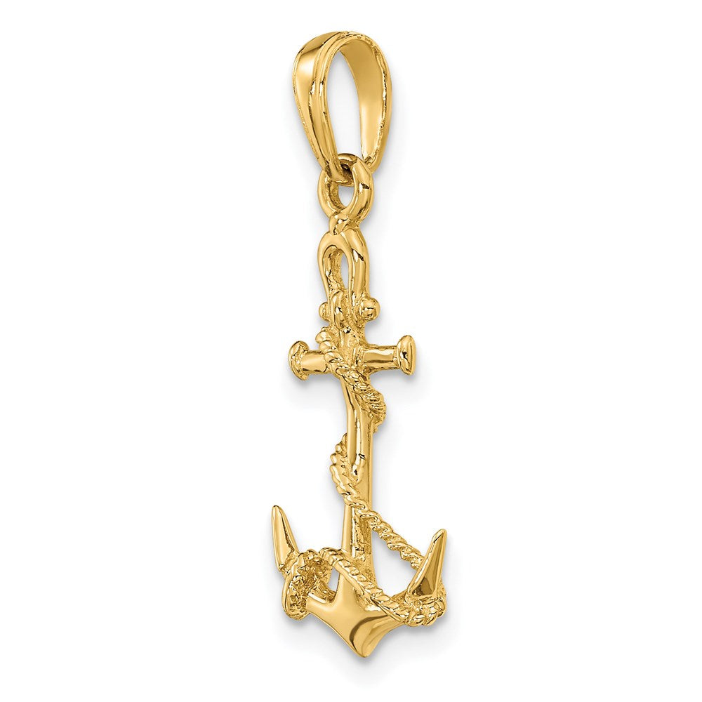 14K Yellow Gold 3-D Anchor W/Shackle And Entwined Rope Pendant