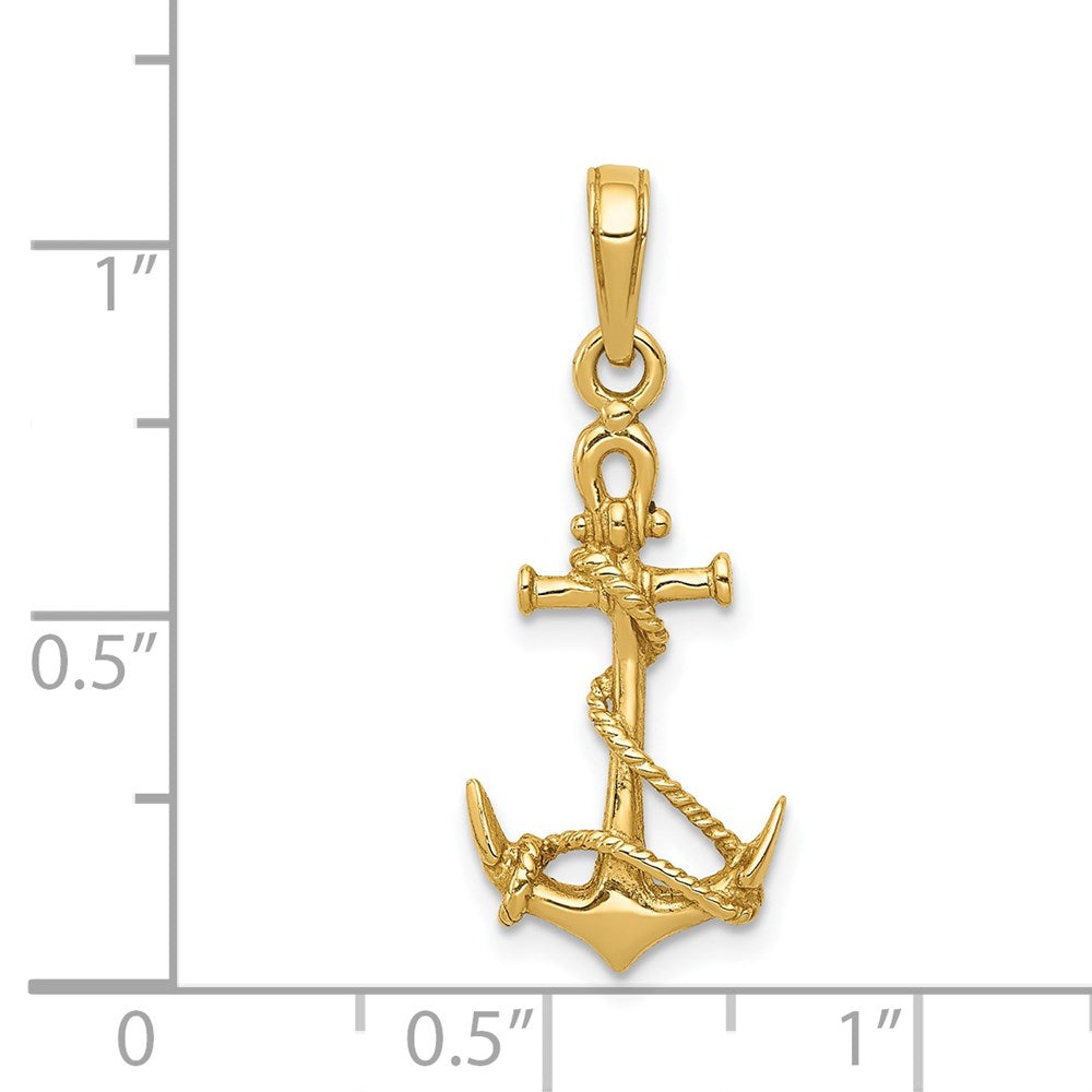 14K Yellow Gold 3-D Anchor W/Shackle And Entwined Rope Pendant