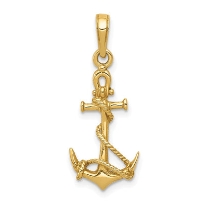 14K Yellow Gold 3-D Anchor W/Shackle And Entwined Rope Pendant