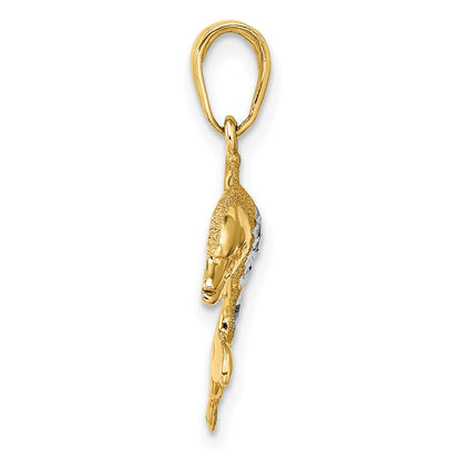 14K Yellow & Rhodium W/Rhodium Diamond-Cut Dolphin Pendant
