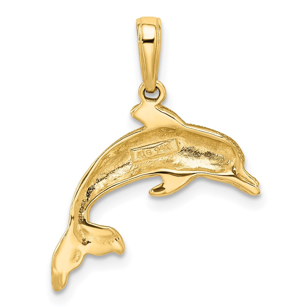 14K Yellow & Rhodium W/Rhodium Diamond-Cut Dolphin Pendant