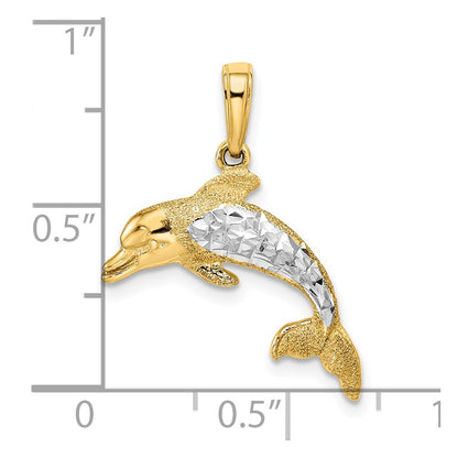 14K Yellow & Rhodium W/Rhodium Diamond-Cut Dolphin Pendant