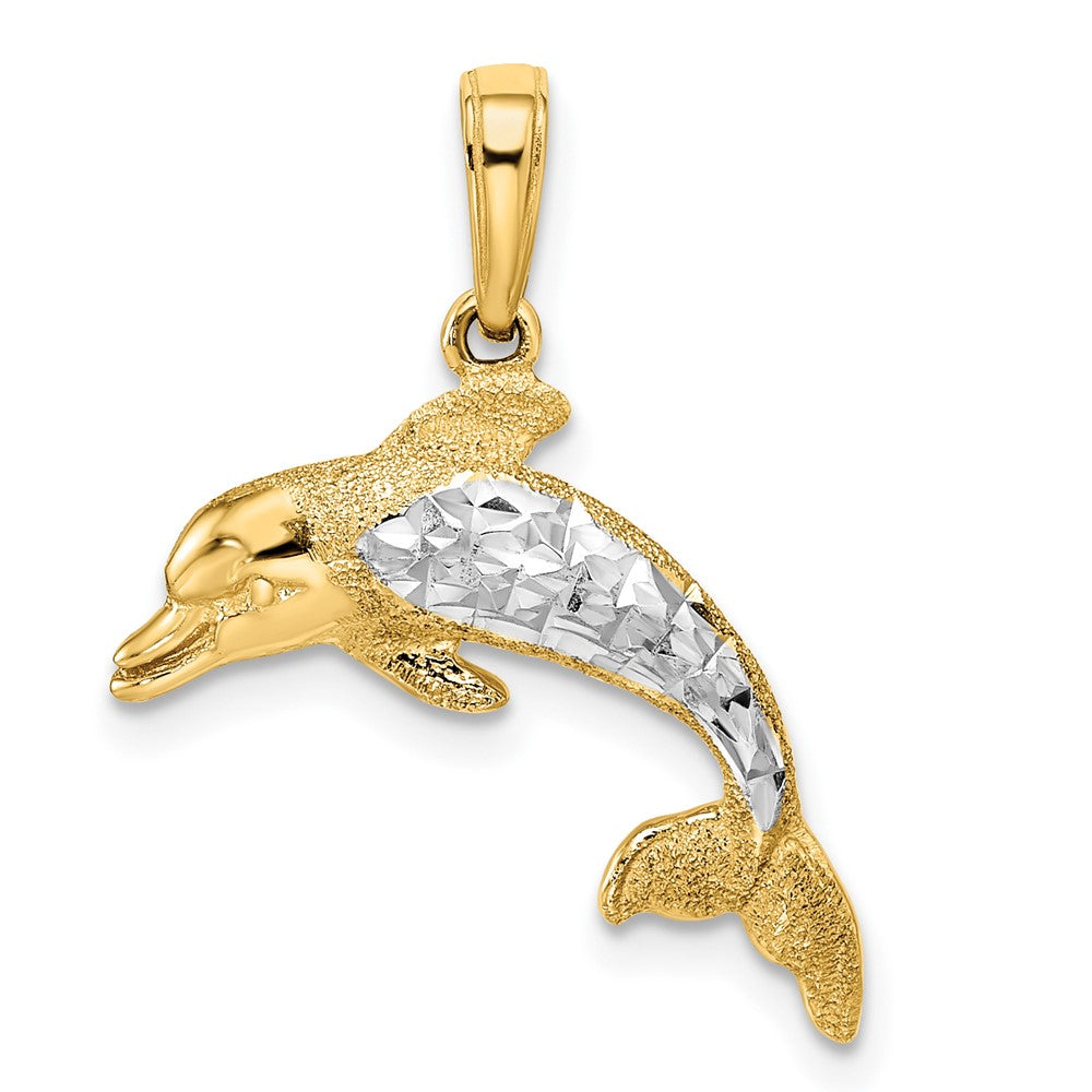 14K Yellow & Rhodium W/Rhodium Diamond-Cut Dolphin Pendant