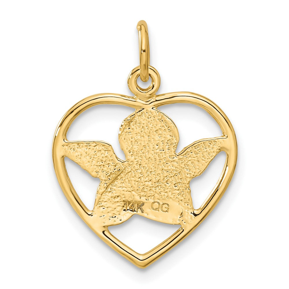 14K Yellow Gold Angel In Heart Charm