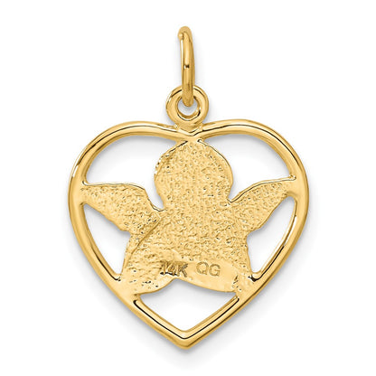 14K Yellow Gold Angel In Heart Charm