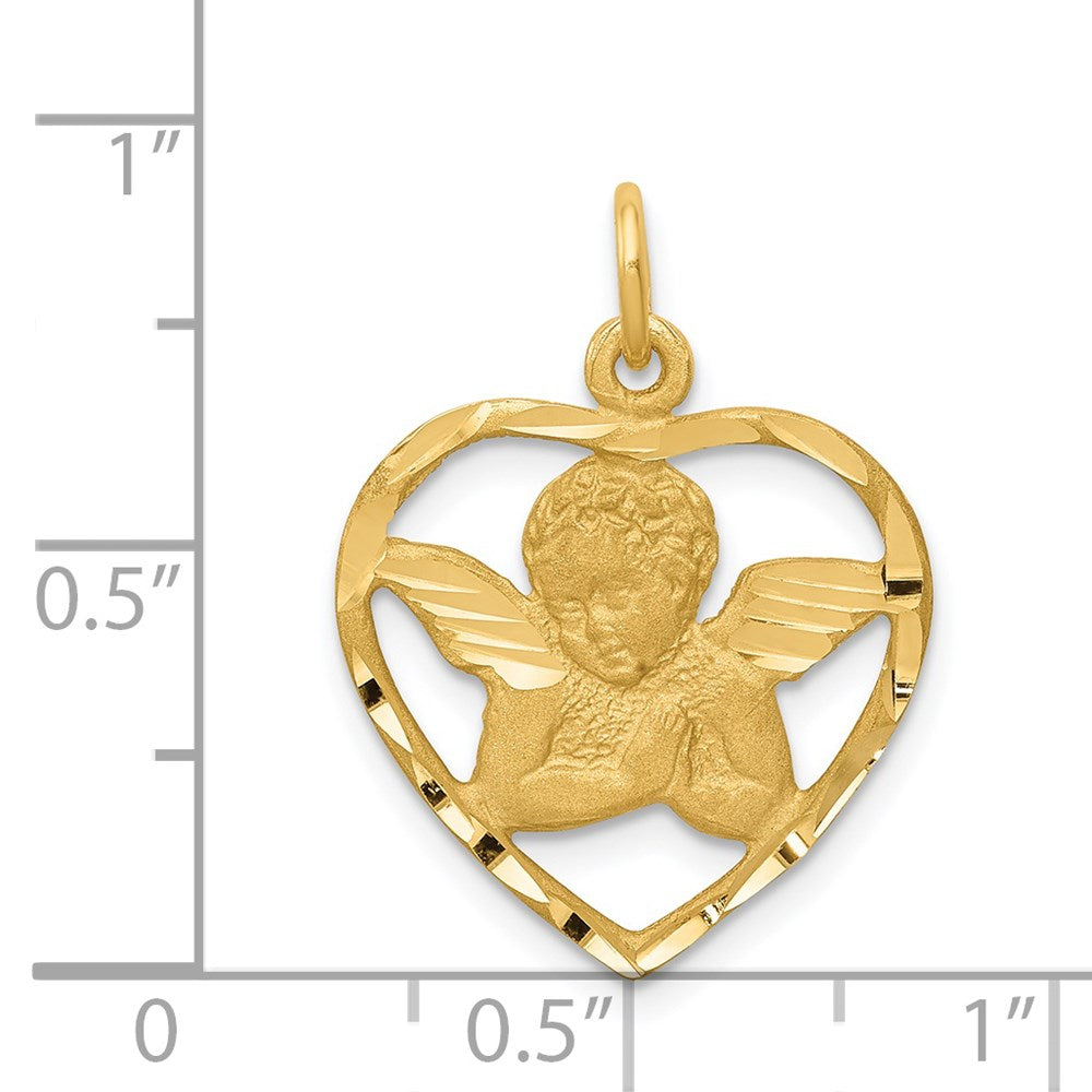 14K Yellow Gold Angel In Heart Charm
