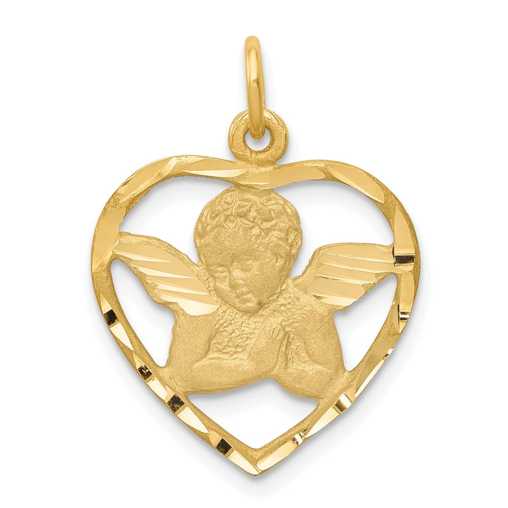 14K Yellow Gold Angel In Heart Charm