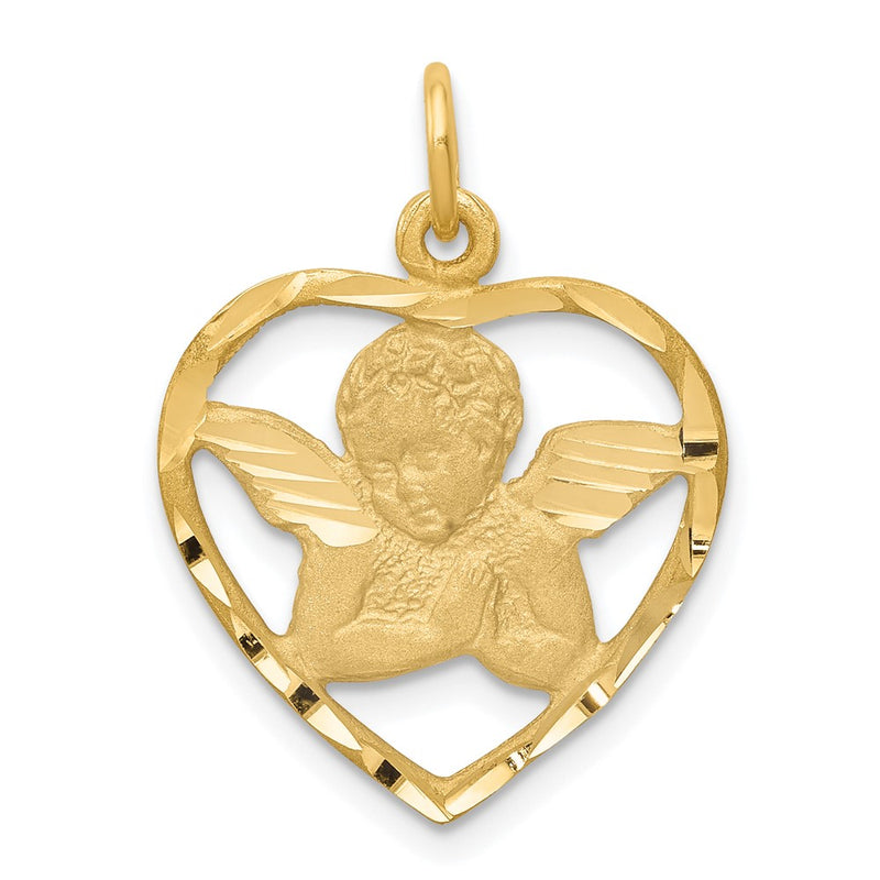 14K Yellow Gold Angel In Heart Charm