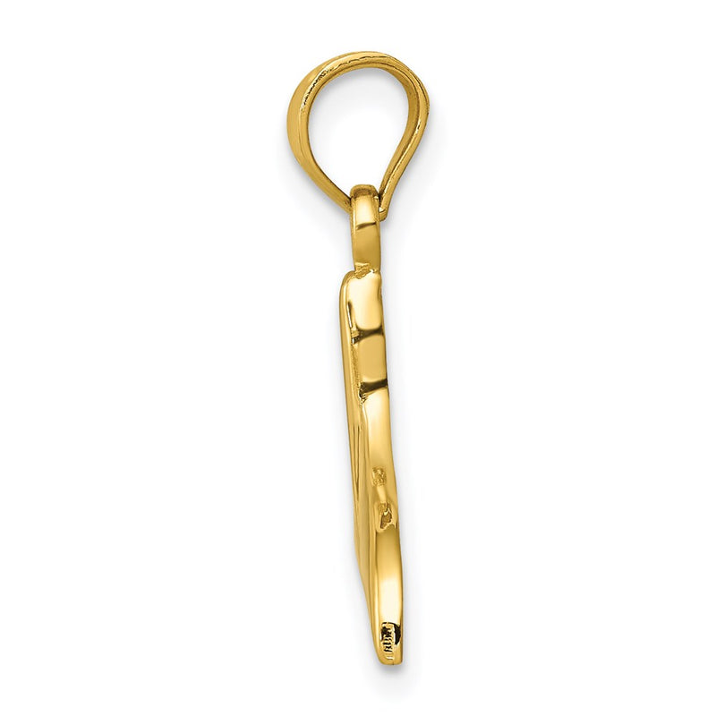 14K Yellow Gold Solid Polished Open-Backed Whale Tail Pendant