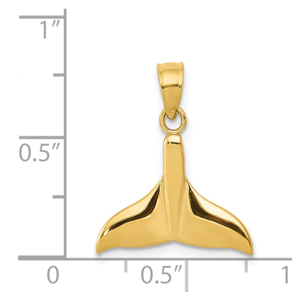 14K Yellow Gold Solid Polished Open-Backed Whale Tail Pendant
