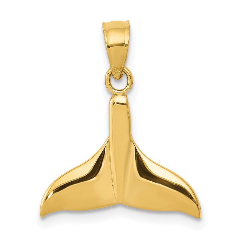 14K Yellow Gold Solid Polished Open-Backed Whale Tail Pendant