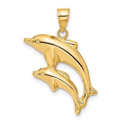 14K Yellow Gold Dolphin Pair Pendant