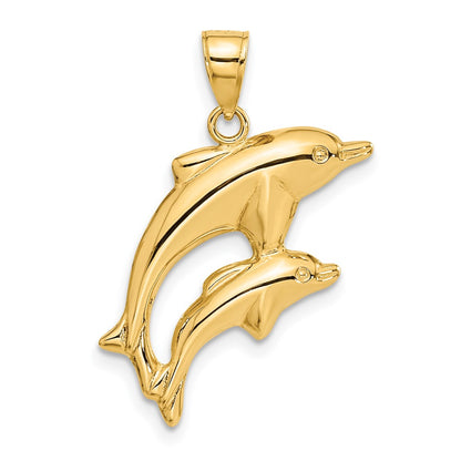 14K Yellow Gold Dolphin Pair Pendant