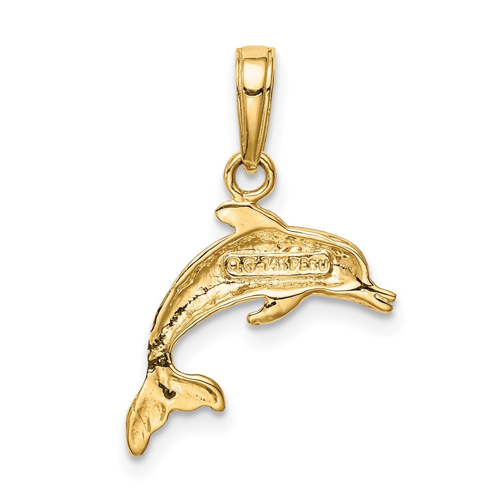 14K Yellow Gold Dolphin Jumping Pendant