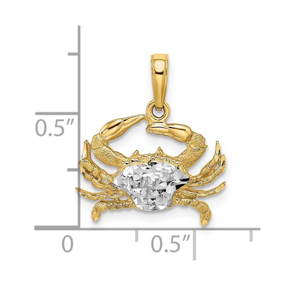 14K Yellow & Rhodium W/Rhodium Diamond-Cut Blue Crab Pendant