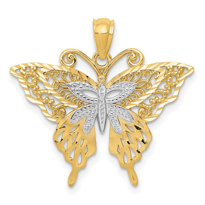 14K Yellow & Rhodium W/Rhodium Fancy Butterfly Pendant