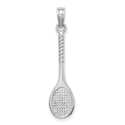14K White Gold 3-D Tennis Racquet Pendant